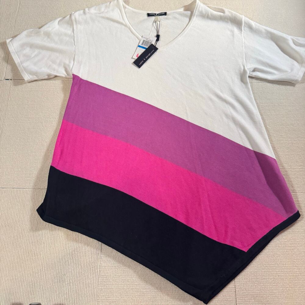 Cable and Gauge Petite Women's PXL Short Sleeve Knit Top Diagonal Hem Tunic Bold